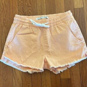 Celebrity Soft Peach Color Drawstring Frayed Hem Shorts